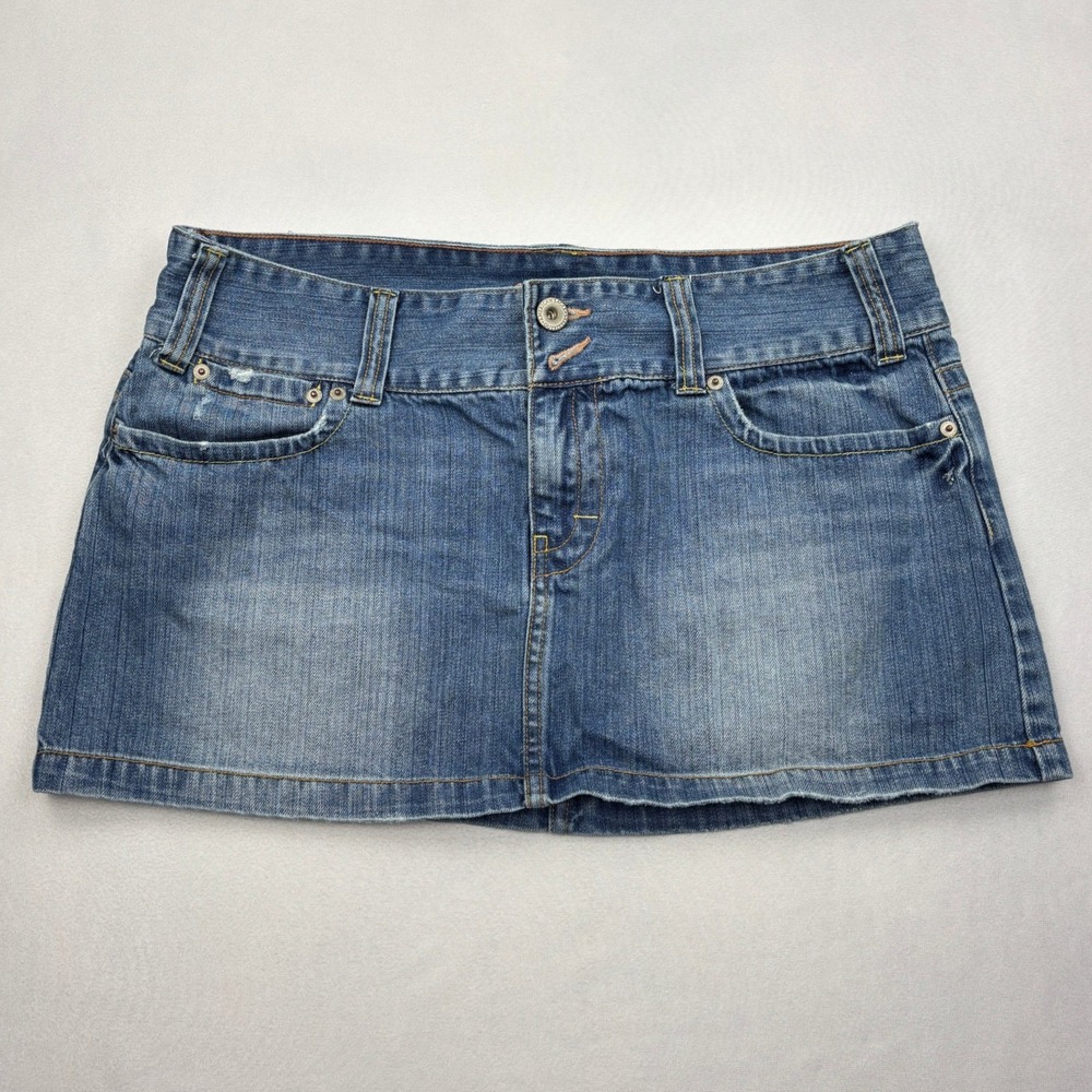 Vintage American Eagle Skirt Womens 14 Blue Denim Low Rise Y2K Micro Mini Jean